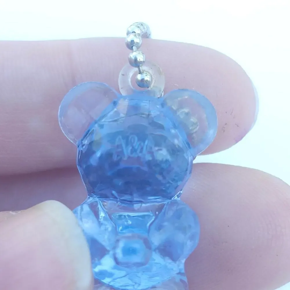 A&A Prism Teddy Bear Blue Plastic Keychain Rhinestone Bag Charm Zipper Pull Toy